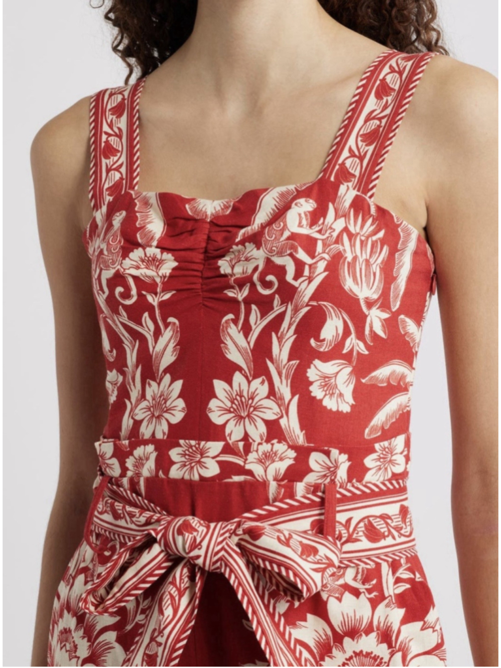 NWT Farm Rio Linen Blend Guanacaste Red/White Floral Romper Size:L MSRP:$198 - Picture 4 of 10